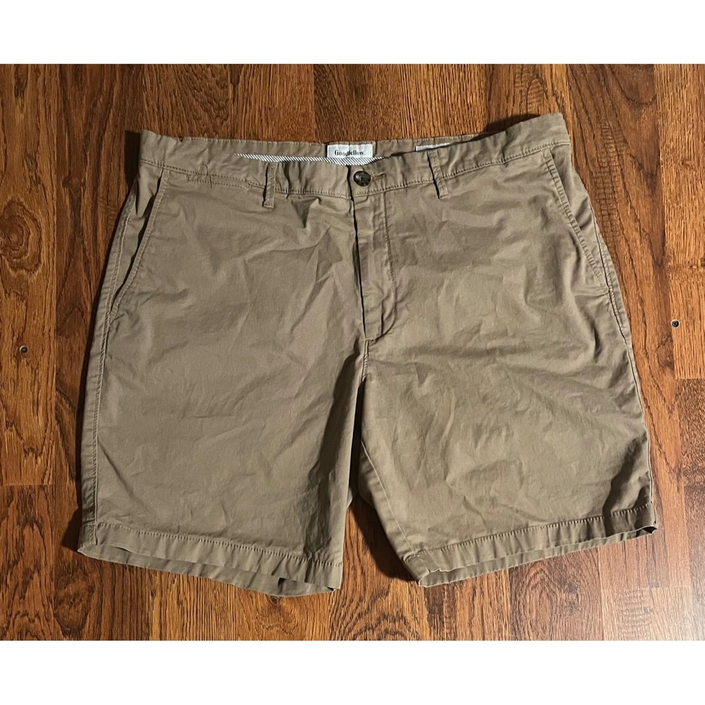 Goodfellow & Co Mens Khaki Chino Shorts Tan Flat Front Size 38 Cotton Stretch